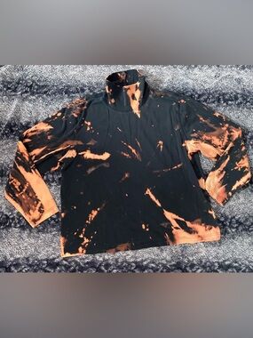 Land’s End Women’s XL Black Bleach Dyed Upcycled Long Sleeve Turtleneck Shirt